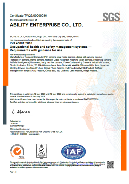 ISO45001_2018 Occupational health and safety management system Certificate-Ability
